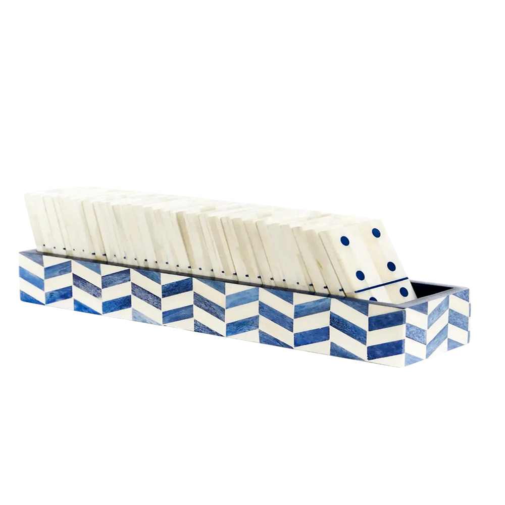 Perry Ellis x MELA ARTISANS 28pc Handcrafted Bone Inlay Domino Game Set NEW - Picture 1 of 16
